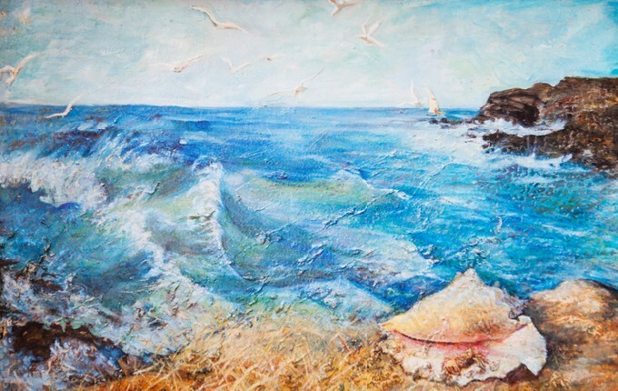 Oil painting, seascape, waves, sea